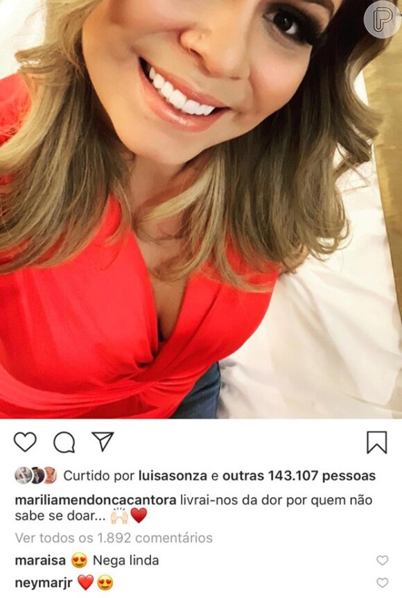 Marília Mendonça ganhou elogio do jogador Neymar em foto na web
