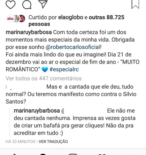 Marina Ruy Barbosa responde seguidora que questionou sobre cantada
