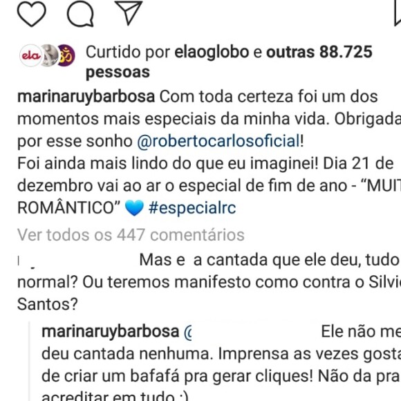 Marina Ruy Barbosa responde seguidora que questionou sobre cantada