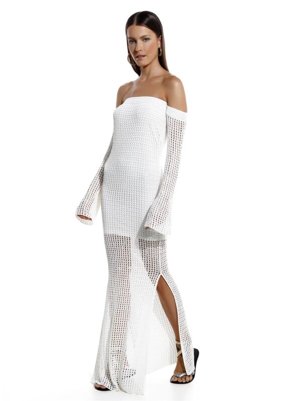 O vestido 'Isadora', de tricô vazado e tomara que caia, está disponível no e-commerce da grife BO.BÔ por R$ 2.698