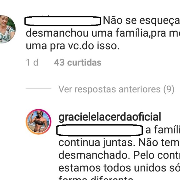 Graciele Lacerda respondeu fã após ser acusada de destruir família Camargo