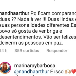 Marina Ruy Barbosa responde fã na web sore comparações a Bruna Marquezine