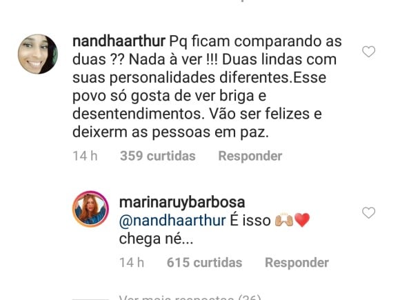 Marina Ruy Barbosa responde fã na web sore comparações a Bruna Marquezine