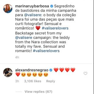 Xande Negrão fica encantando com Marina Ruy Barbosa em comentário no Instagram