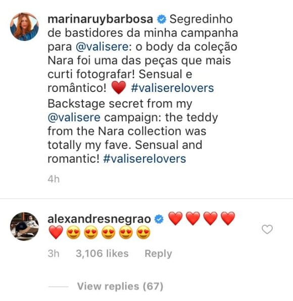 Xande Negrão fica encantando com Marina Ruy Barbosa em comentário no Instagram