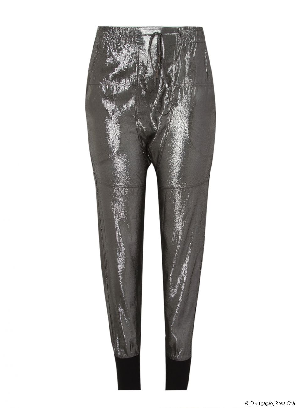 calça metalizada preta