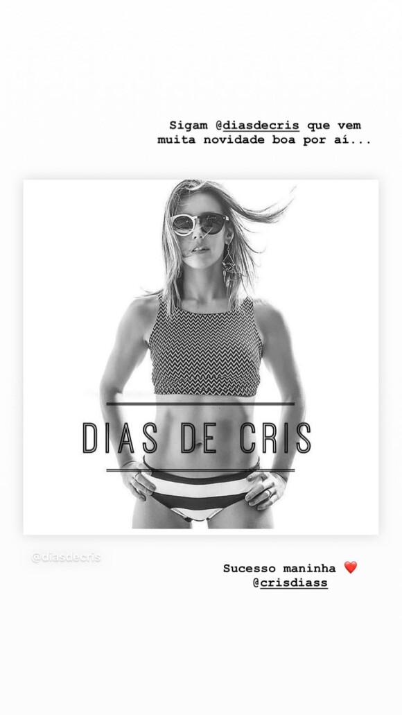 A irmã da jornalista Cris Dias, Gabriela, postou em seu Instagram que vem uma novidade no site dela.