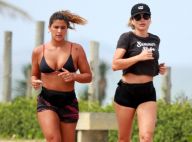 Mãe e filha fitness! Flávia Alessandra e Giulia Costa correm na orla da praia