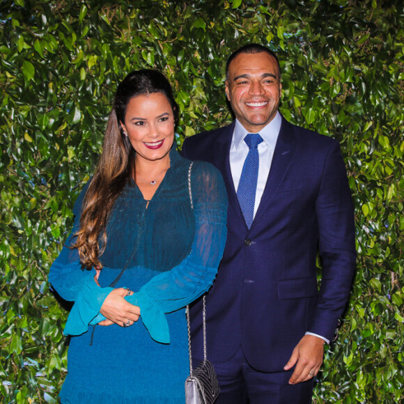 Luciele Di Camargo e o ex-jogador da seleção brasileira Denilson prestigiam lançamento de nova campanha publicitária da empresa Seara, no buffet Casa Fasano, no Itaim Bibi, São Paulo, na noite desta quinta-feira, 06 de junho de 2019