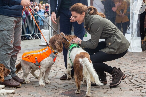 Kate Middleton faz carinho em cachorros em evento para evento em Cumbria, no Reino Unido, nesta terça-feira, dia 11 de junho de 2019