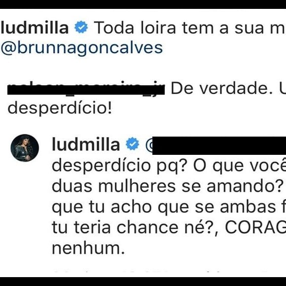 Ludmilla responde internauta após comentário maldoso em foto dela com namorada