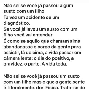 Post de Angélica sobre aprendizado após acidente do filho