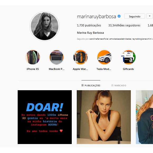 Marina Ruy Barbosa teve Instagram hackeado pela segunda vez em pouco mais de 24h