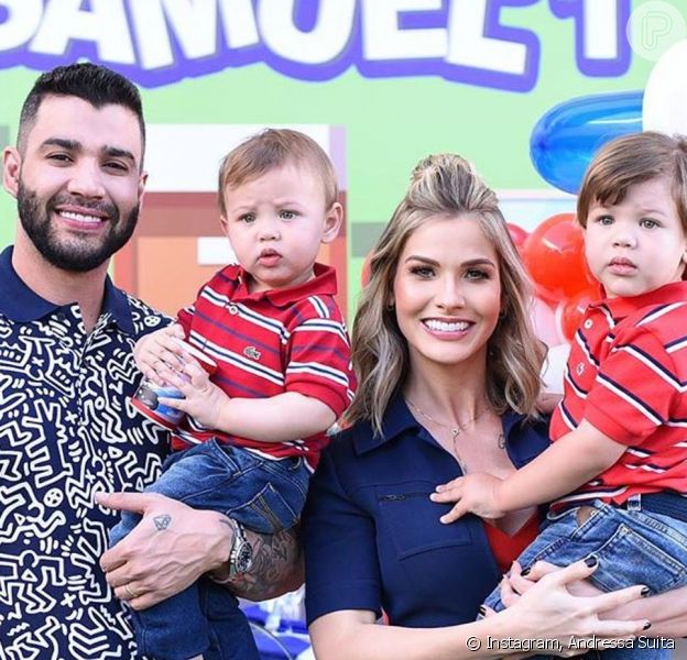 Gusttavo Lima arrancou sorriso do filho caçula, Samuel, em aniversário: 'Lindeza'