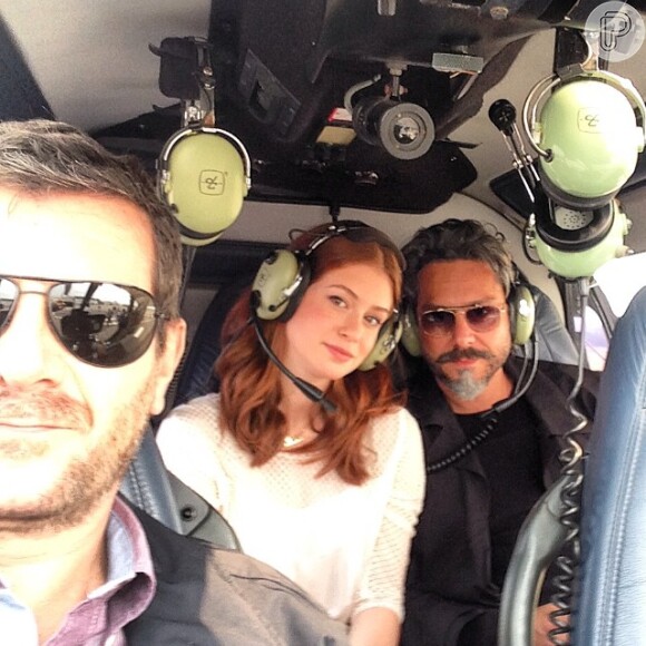 Marina Ruy Barbosa e Alexandre Nero embarcaram em helicóptero para gravar novela 'Império' na manhã desta terça-feira, 14 de outubro de 2014