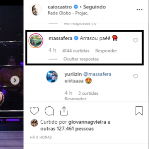 Grazi Massafera deixa comentário com elogio em foto de Caio Castro