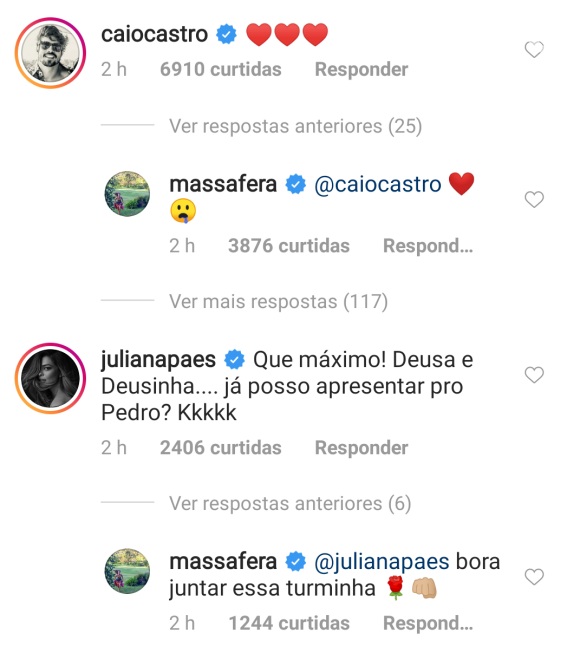 Caio Castro comenta foto de Grazi Massafera com a filha, Sofia