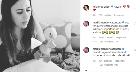 Marília Mendonça comenta em vídeo de Tatá Werneck fazendo a filha, Clara Maria, dormir