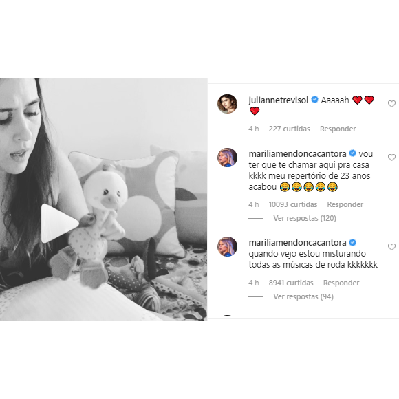 Marília Mendonça comenta em vídeo de Tatá Werneck fazendo a filha, Clara Maria, dormir