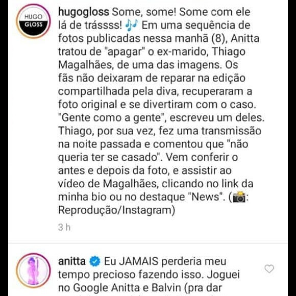 Anitta nega ter editado foto para tirar ex-marido