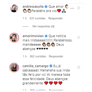 Andressa Suita e Camilla Camargo foram algumas das famosas que comentaram na foto de Flávia Viana