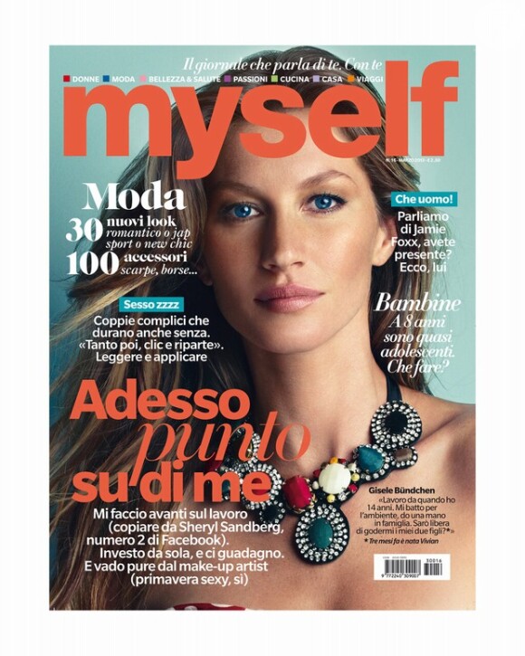 Capa da revista italiana 'Myself' de março, Gisele Bündchen falou sobre a carreira e afirmou que a preocupação ambiental é sua prioridade