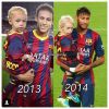 Essa não é a primeira vez que Neymar leva o filho, Davi Lucca, para o campo. Os fãs do atleta fizeram uma montagem dos dois em campo em 2013 e em 2014