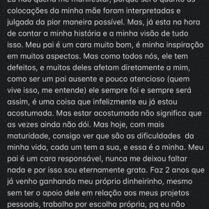 Kamilly Zor posta desabafo sobre relação com o pai