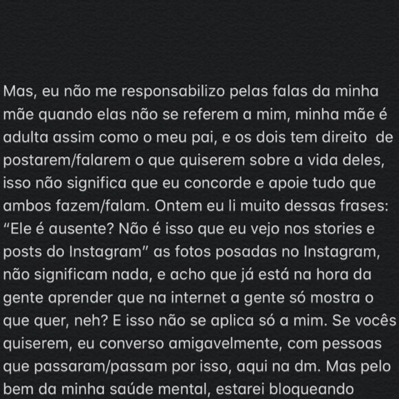 Kamilly Zor faz post sobre relação com pai