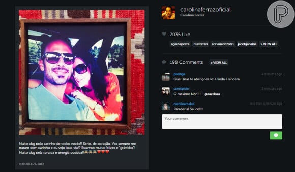Carolina Ferraz agradeceu aos fãs pelo carinho após a notícia da sua segunda gravidez. 'Muito obrigada pela torcida e energia positiva', disse através da sua conta na rede social Instagram