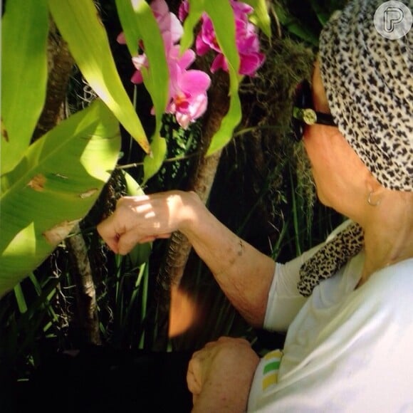 Xuxa postou uma foto da mãe curtindo o jardim de sua casa no Rio de Janeiro. Ela cuida de Alda, que sofre de Mal de Pakinson há 12 anos