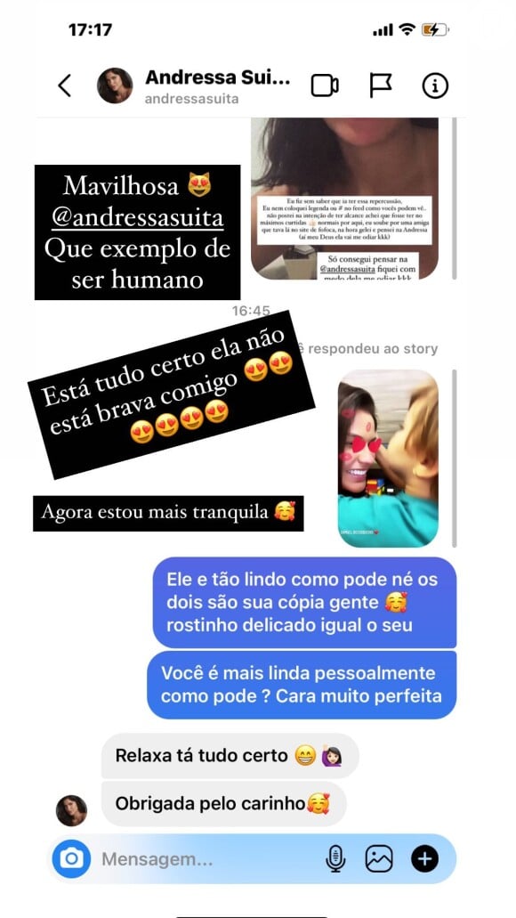 Andressa Suita conversa com fã no Instagram