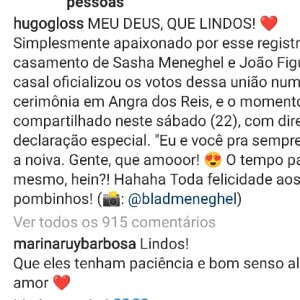 Comentário de Marina Ruy Barbosa sobre casamento de Sasha Meneghel divide a web