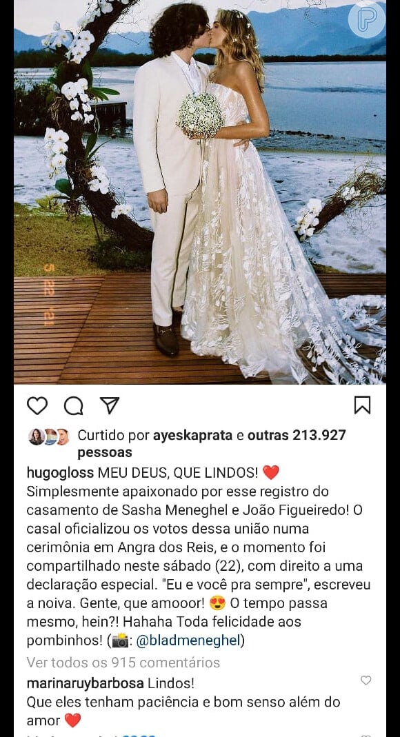 Comentário de Marina Ruy Barbosa sobre casamento de Sasha Meneghel divide a web