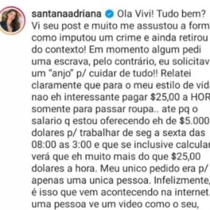 Adriana Sant'Anna rebate comentário