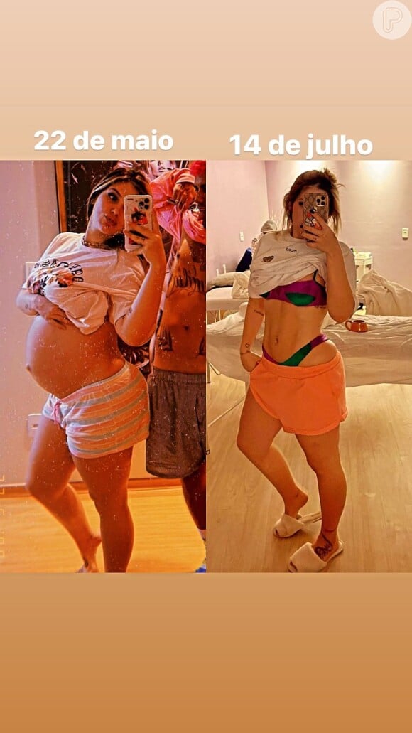 Virgínia fez um antes e depois do corpo, mostrando a barriga grávida e agora, mais de 50 dias depois