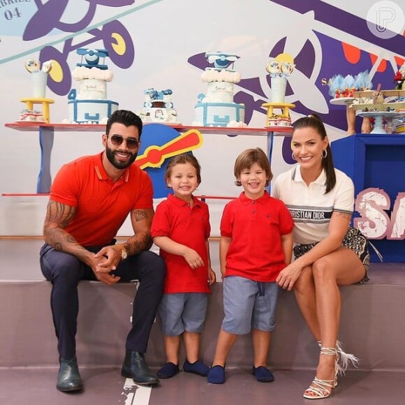 Andressa Suita e os filhos Gabriel, de 4 anos e Samuel, de 3, estão no Brasil enquanto Gusttavo Lima faz turnê nos EUA