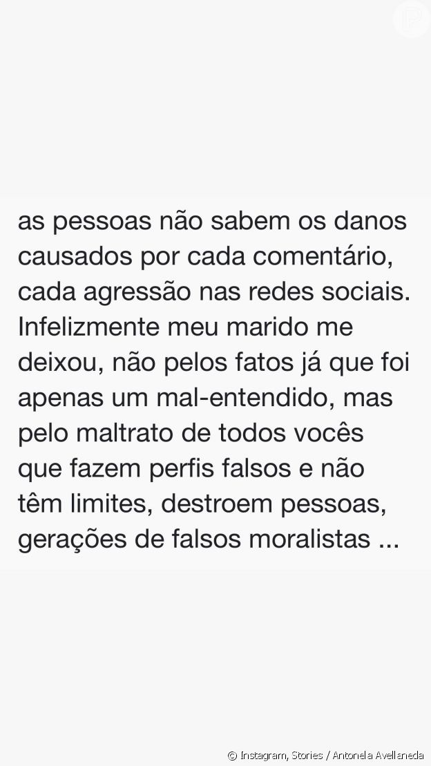 Post de Antonela Avellaneda anunciando fim do casamento por haters da web