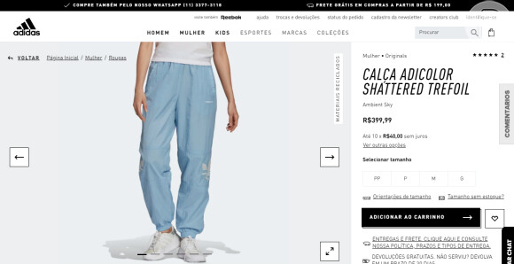 A calça Adidas usada por Andressa Suita está disponível no site oficial da marca por R$ 399,99