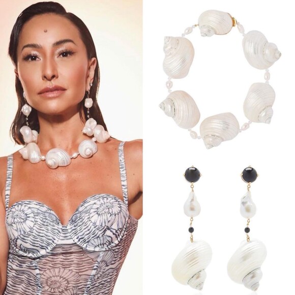 Sabrina Sato usou joias Prada com conchas e prata