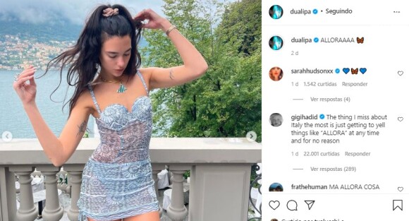 Dua Lipa escolheu look de Jean Paul Gaultier em viagem à Itália