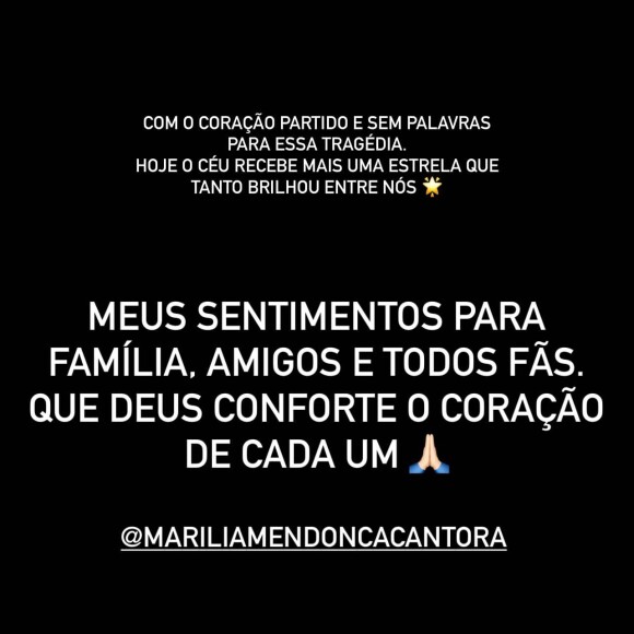 Jéssica Beatriz costa desejou sentimentos e força à família de Marília Mendonça