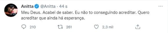 Anitta lamenta morte de Marília Mendonça nas redes sociais