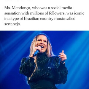 The New York Times exaltou a carreira de Marília Mendonça em matéria sobre a morte