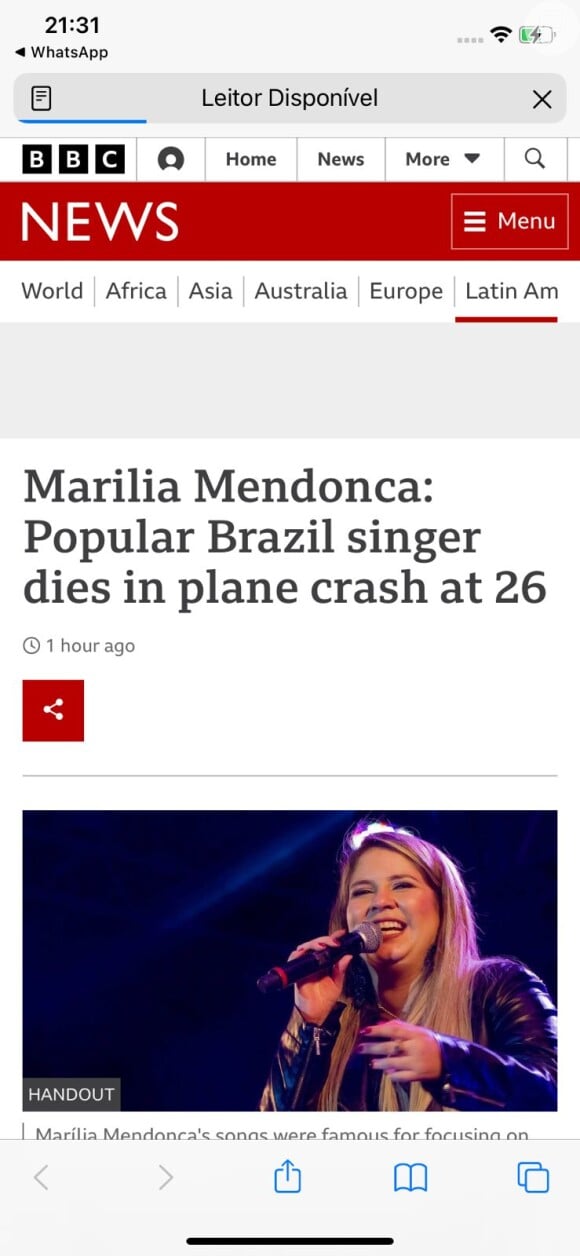Morte de Marília Mendonça foi notícia na BBC