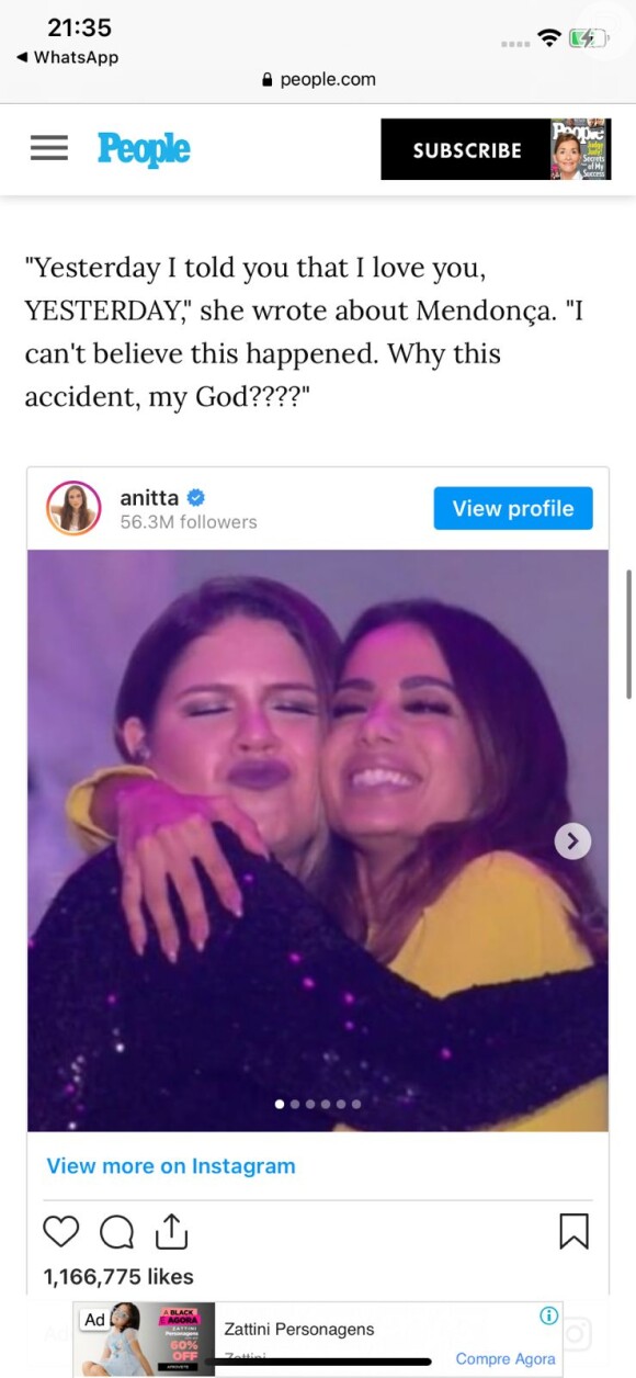 People destacou a homenagem feita por Anitta à amiga