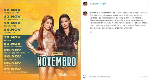 Maiara pediu ajuda dos fãs na volta dos shows após a morte de Marília Mendonça