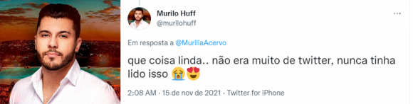 Murilo Huff após ler declaração de amor desconhecida de Marília Mendonça: 'Que coisa linda... Não era muito de Twitter, nunca tinha lido isso'