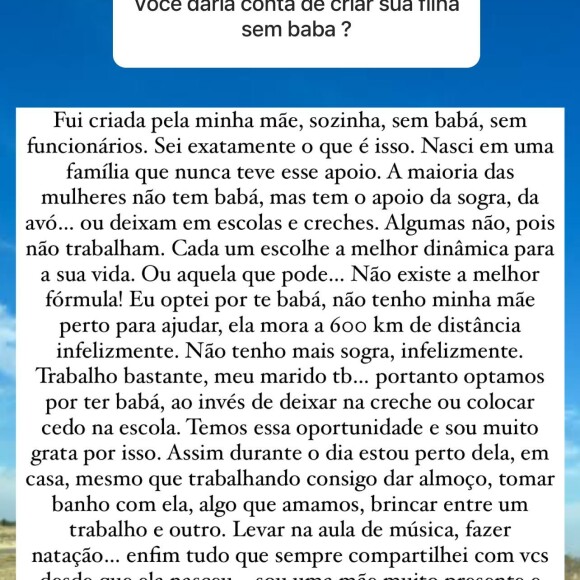 Ana Paula Siebert foi questionada se conseguiria cuidar da filha sem a babá