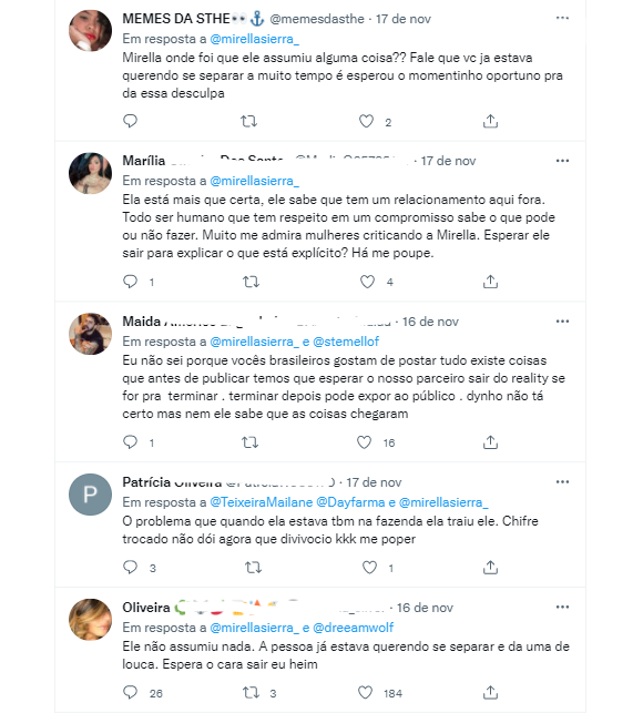 Comentários a favor de Dynho Alves após Mirella anunciar divórcio